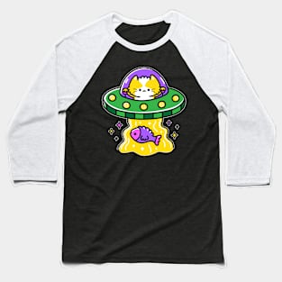 Alien Cat - Funny UFO Abduction Space Joke Cat Flying Saucer Baseball T-Shirt